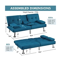 Yaheetech Fabric Upholstered Convertible Futon Sofa Bed Aqua Blue