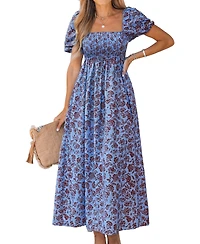 Cupshe Women's Square Neck Puff Sleeve Floral Maxi Dress