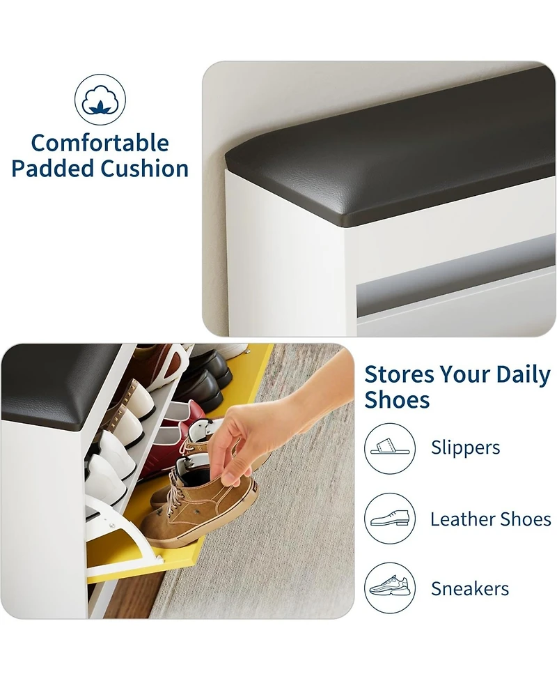 gaomon Shoe Storage Bench, 31.5'' Shoe Organizer Bench with Flip Drawer & Pu Cushion, Modern Entryway Shoe Cabinet for Hallway, Bedroom, Living Room