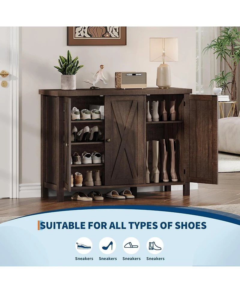 Shoe Cabinet with Doors,35" Shoe Storage Cabinet, 4-Tier Entryway Shoe Storage, Large Shoe Organizer Cabinet for Living Room Hallway, Dark Cherry