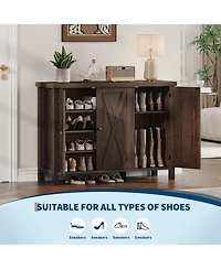 Shoe Cabinet with Doors,35" Shoe Storage Cabinet, 4-Tier Entryway Shoe Storage, Large Shoe Organizer Cabinet for Living Room Hallway, Dark Cherry