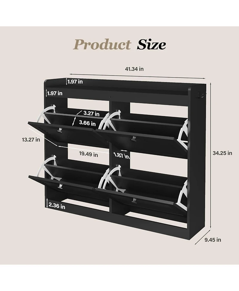 gaomon Large Shoe Storage Cabinet with 4 Flip Drawers, Narrow Shoe Cabinet for Entryway with Wooden Legs, Freestanding Hidden Shoe Rack Organizer for