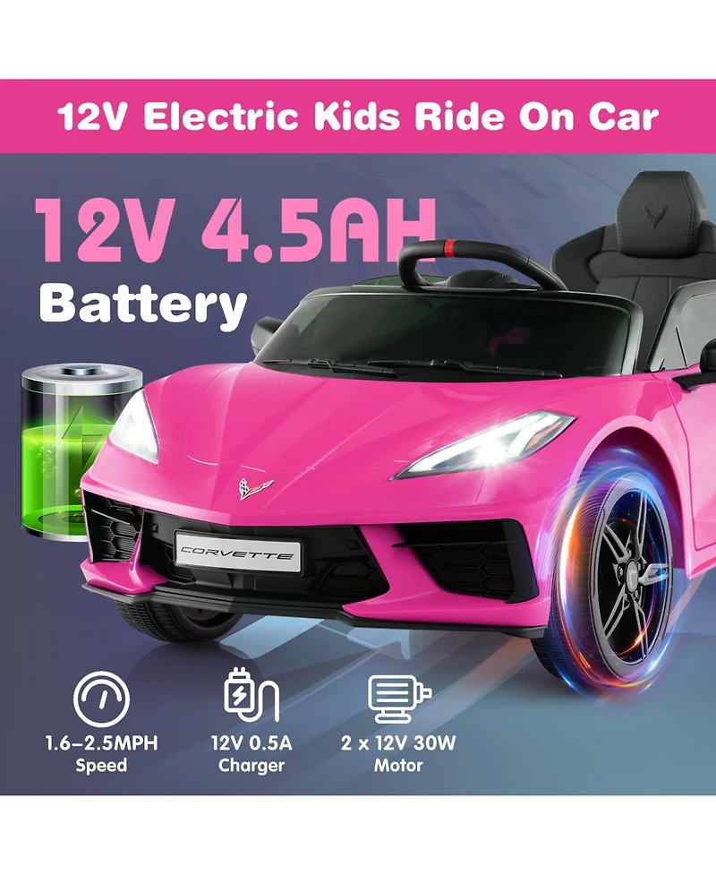 12V Electric Kids Ride On Car Licensed Chevrolet Corvette C8 with Remote Control Ages 3+ Years Old-Pink