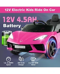 12V Electric Kids Ride On Car Licensed Chevrolet Corvette C8 with Remote Control Ages 3+ Years Old-Pink