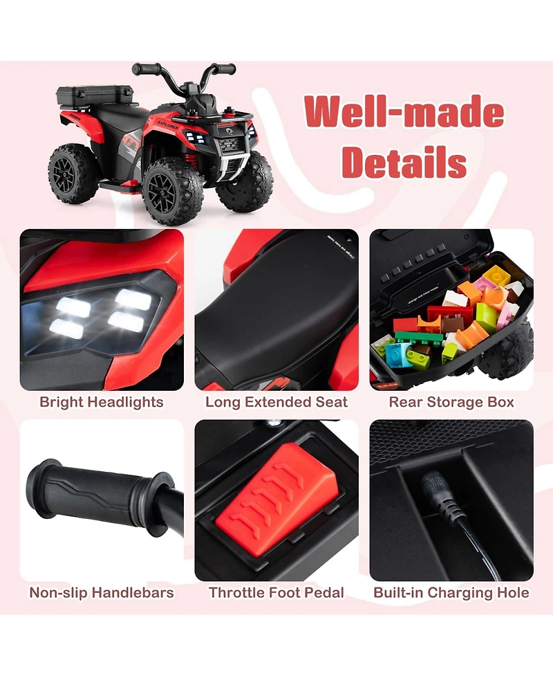 6V Kids Ride On Atv with Spray Function and Storage Box with Music