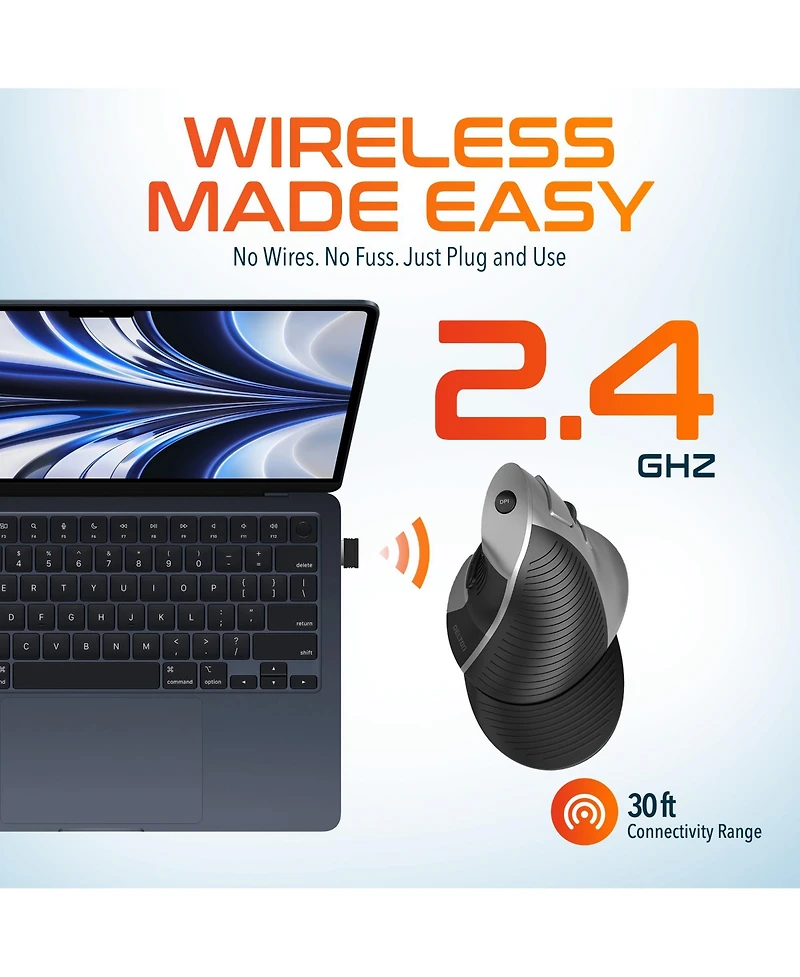 Delton S22 Ergonomic Vertical Wireless Mouse with Usb Dongle, 6 Buttons (DMERGS22-wb)