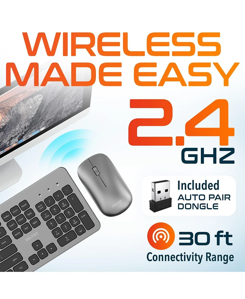 Delton K100 Ergonomic Wireless Keyboard & Mouse Set (DKMK100-wb)