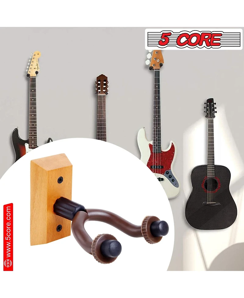 5 Core Guitar Wall Mount Hanger 2Pack U-Shaped Wood Guitar Wall Hook Stand - Gh Wd 2PCS