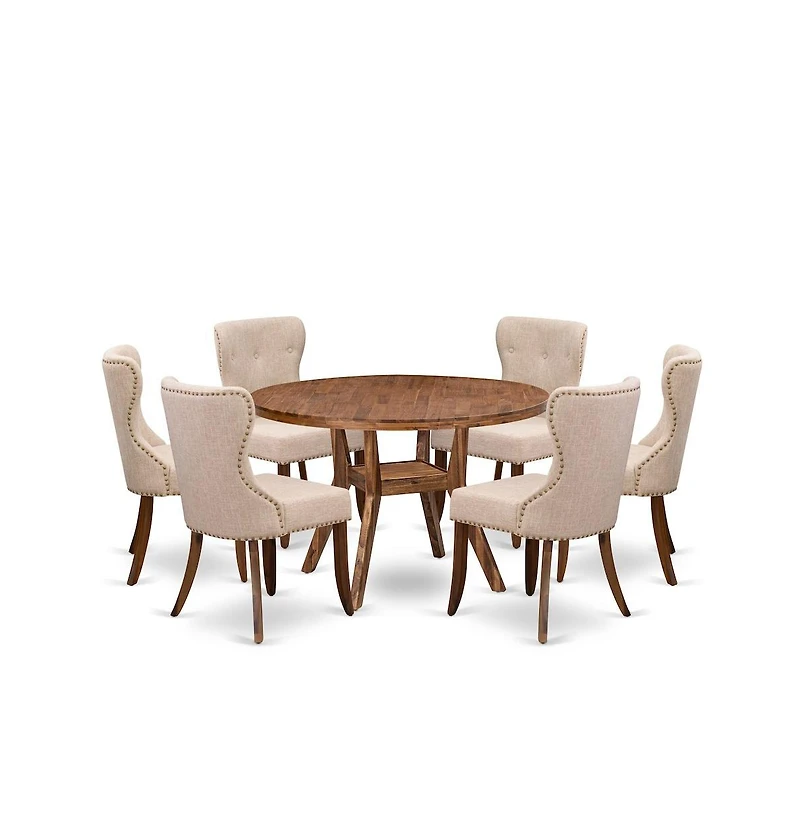 Luxe by East West Furniture 7 Piece Dining Set For 6 Contains 48"" Round Table In Light Tan Color