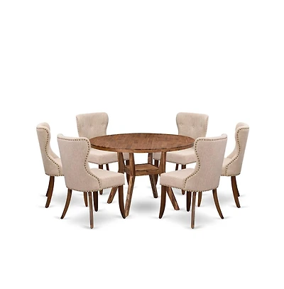Luxe by East West Furniture 7 Piece Dining Set For 6 Contains 48"" Round Table In Light Tan Color