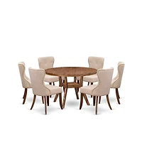 Luxe by East West Furniture 7 Piece Dining Set For 6 Contains 48"" Round Table In Light Tan Color