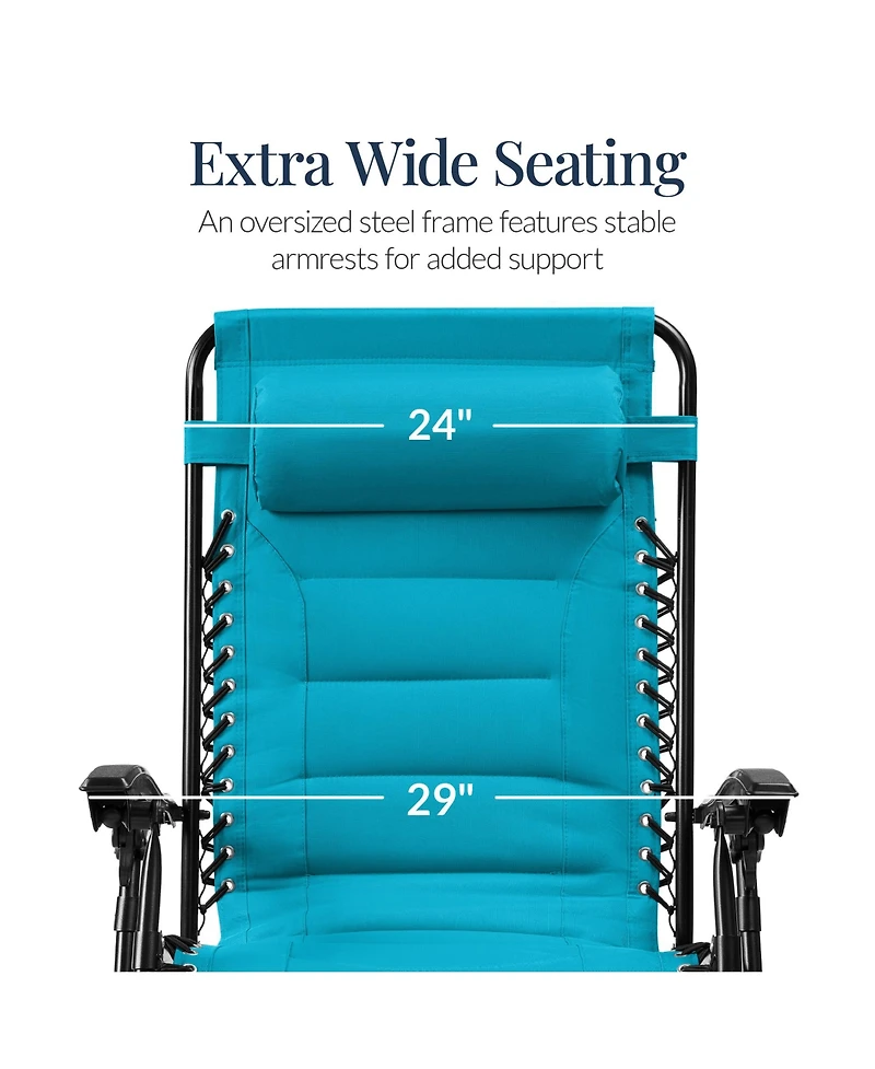 Best Choice Products Oversized Padded Zero Gravity Chair, Folding Outdoor Patio Recliner w/ Side Tray