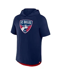 Fanatics Men's Navy Fc Dallas Hat Trick Stadium Slub Raglan Short Sleeve Pullover Hoodie