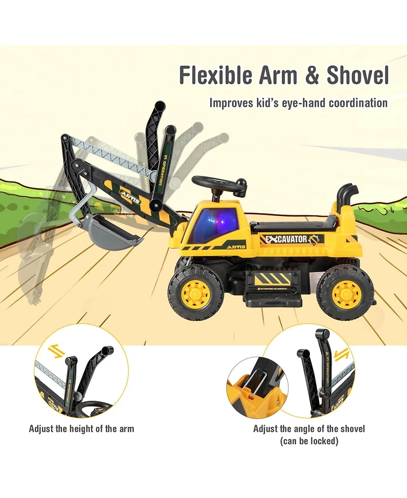 Kids Astm Certificated Powered Ride On Bulldozer with Front Digger Shovel-Yellow