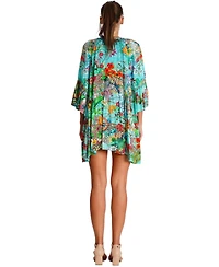 La Moda Clothing Women's Multicolor Mini Dress with Side Asymmetrical Hem and Beaded Neckline