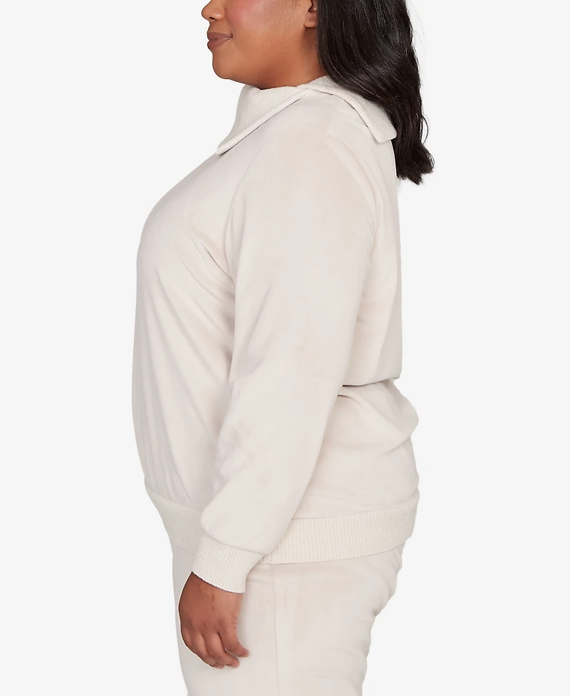 Alfred Dunner Plus Calm Luxe Solid Shimmer Detail Envelope Neck Top