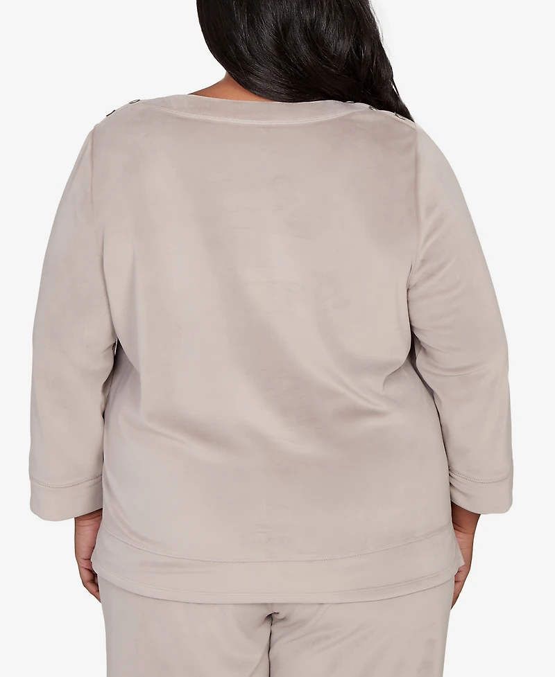 Alfred Dunner Plus Calm Luxe Shoulder Button Top