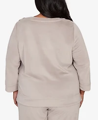 Alfred Dunner Plus Calm Luxe Shoulder Button Top