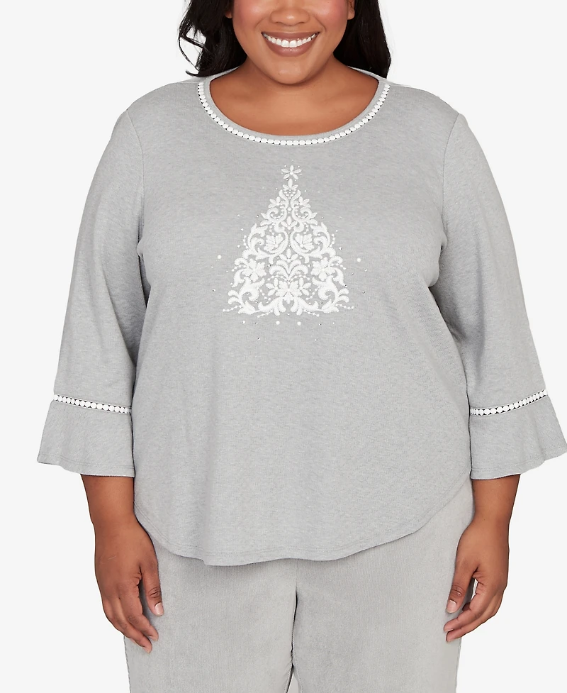 Alfred Dunner Plus Stockbridge Christmas Tree Embellished Knit Top