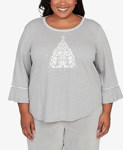Alfred Dunner Plus Stockbridge Christmas Tree Embellished Knit Top