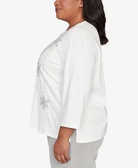 Alfred Dunner Plus Stockbridge Snowflake Crew Neck Top