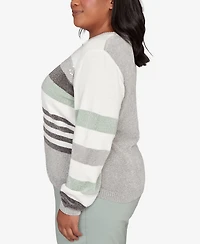 Alfred Dunner Plus Stockbridge Stripe Sequin Colorblock Chenille Sweater