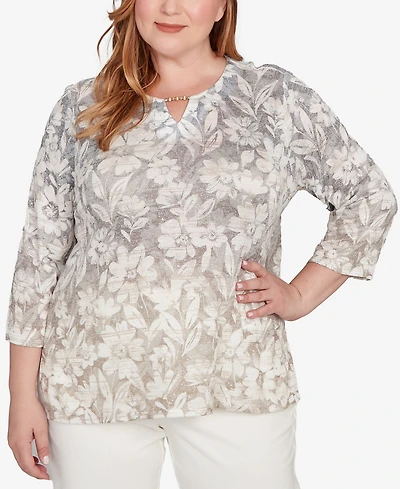 Alfred Dunner Plus Vienna Ombre Floral Knit Top