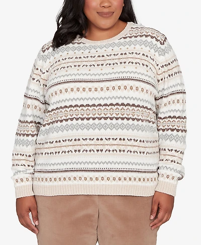 Alfred Dunner Plus Vienna Geometric Biadere Striped Chenille Sweater
