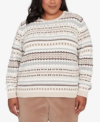 Alfred Dunner Plus Vienna Geometric Biadere Striped Chenille Sweater