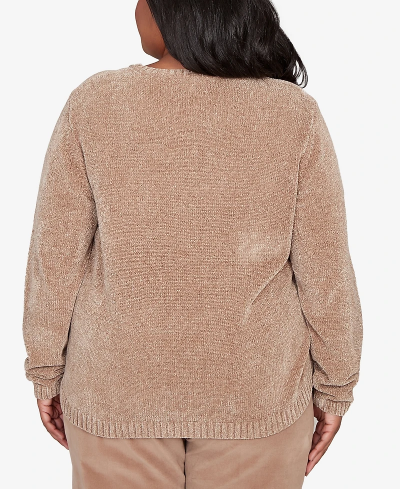 Alfred Dunner Plus Vienna Stitched Leaf Detail Chenille Sweater