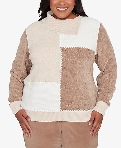 Alfred Dunner Plus Vienna Neutral Tones Colorblock Sweater