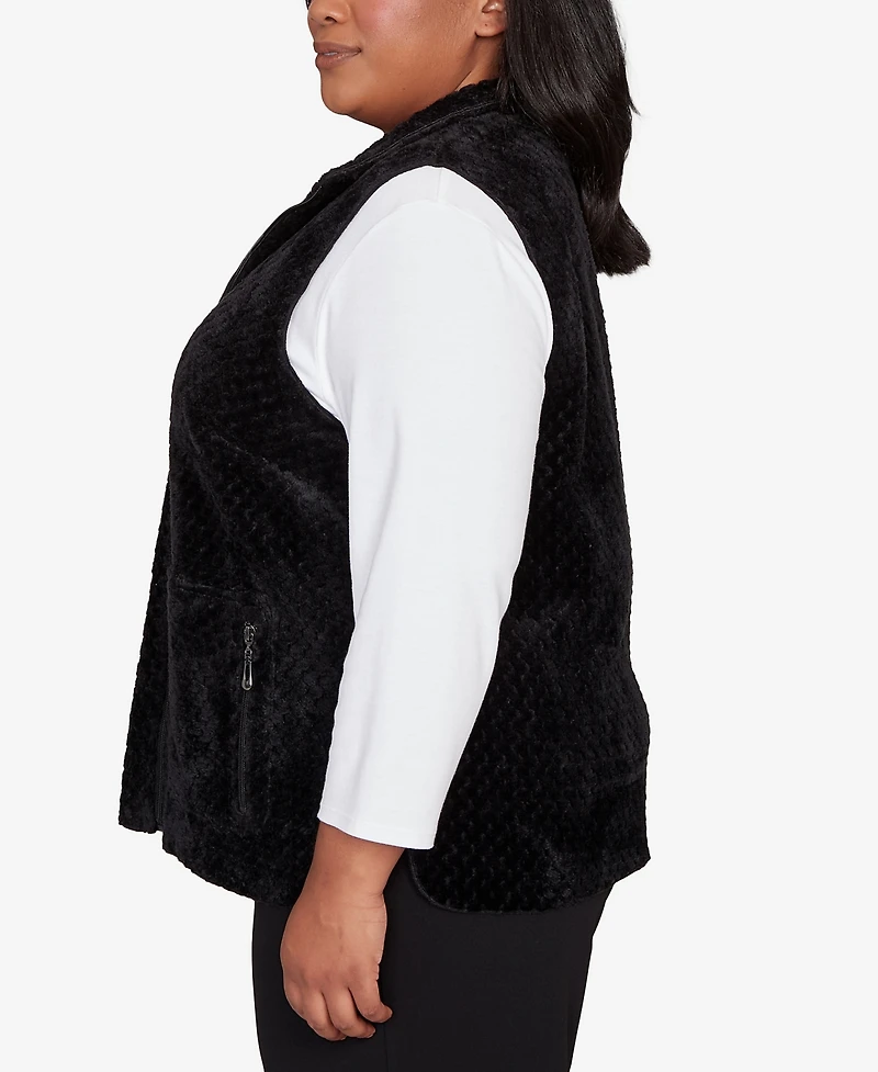 Alfred Dunner Plus Barcelona Plush Fleece Lined Mock Neck Vest