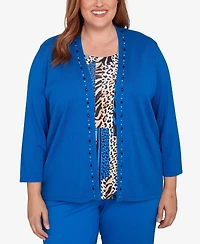 Alfred Dunner Plus Barcelona Vertical Animal Print Two One Sweater