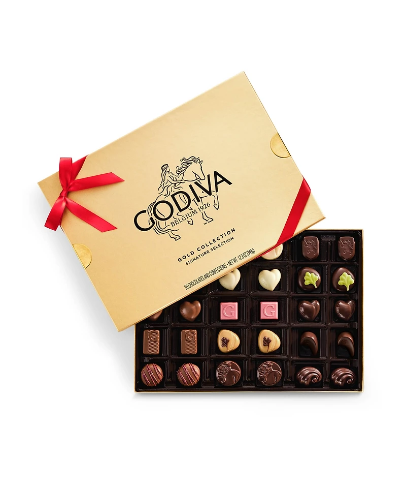 Godiva Assorted Chocolate Gift Box with Red Ribbon, 30 Pieces