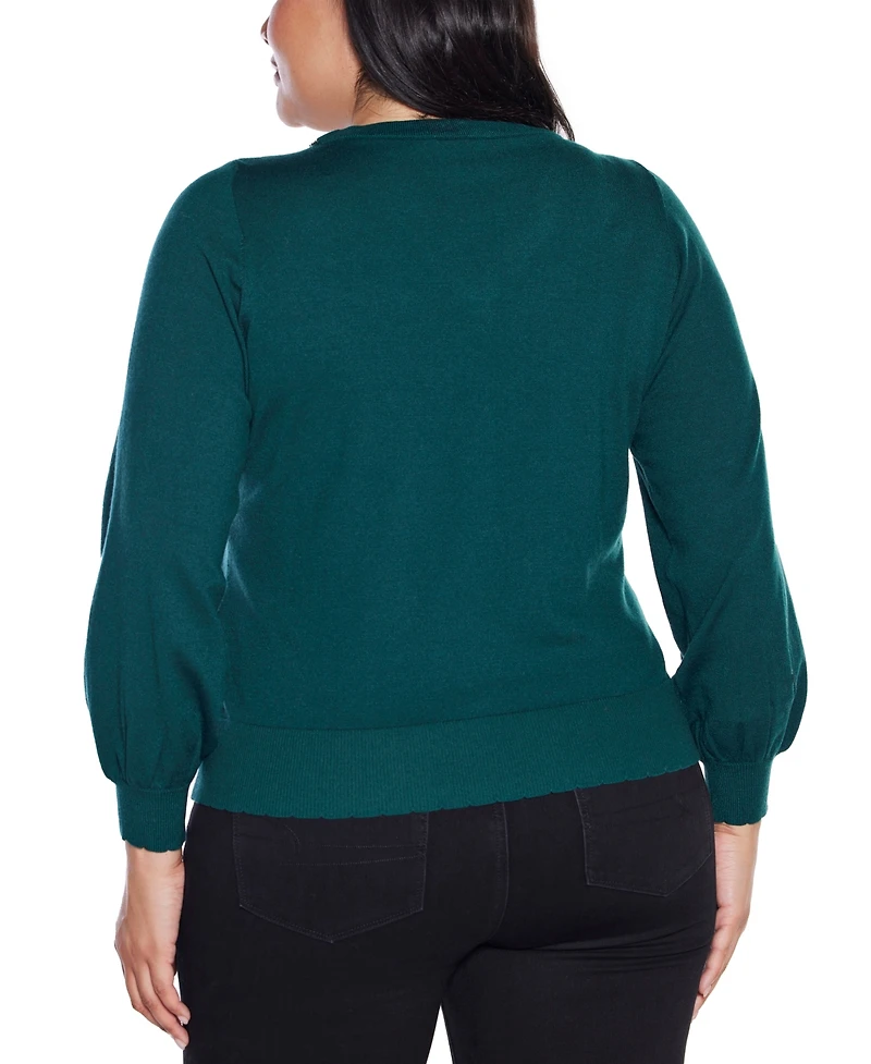Belldini Plus Size V-Neck Rhinestone-Bow Sweater
