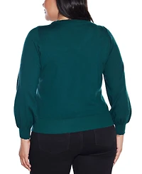 Belldini Plus Size V-Neck Rhinestone-Bow Sweater
