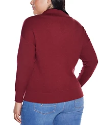 Belldini Plus Size Rhinestone-Trimmed Split-Neck Sweater