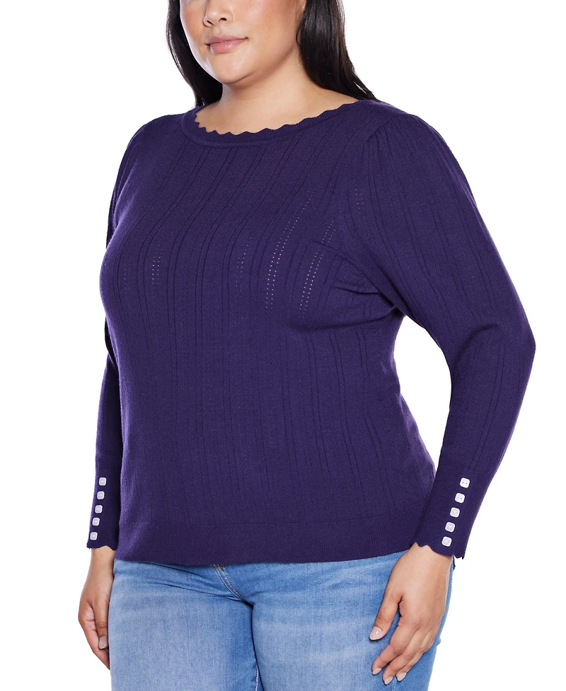 Belldini Plus Scalloped-Trim Boat Neck Sweater