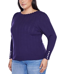 Belldini Plus Scalloped-Trim Boat Neck Sweater