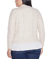 Belldini Plus Black Label Chiffon-Hem Cable Sweater