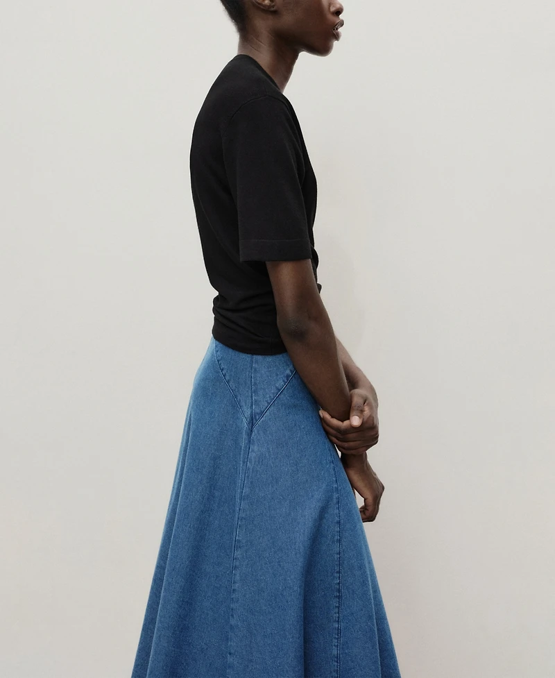 Mango Women's Stitching Detail Denim Midi Skirt