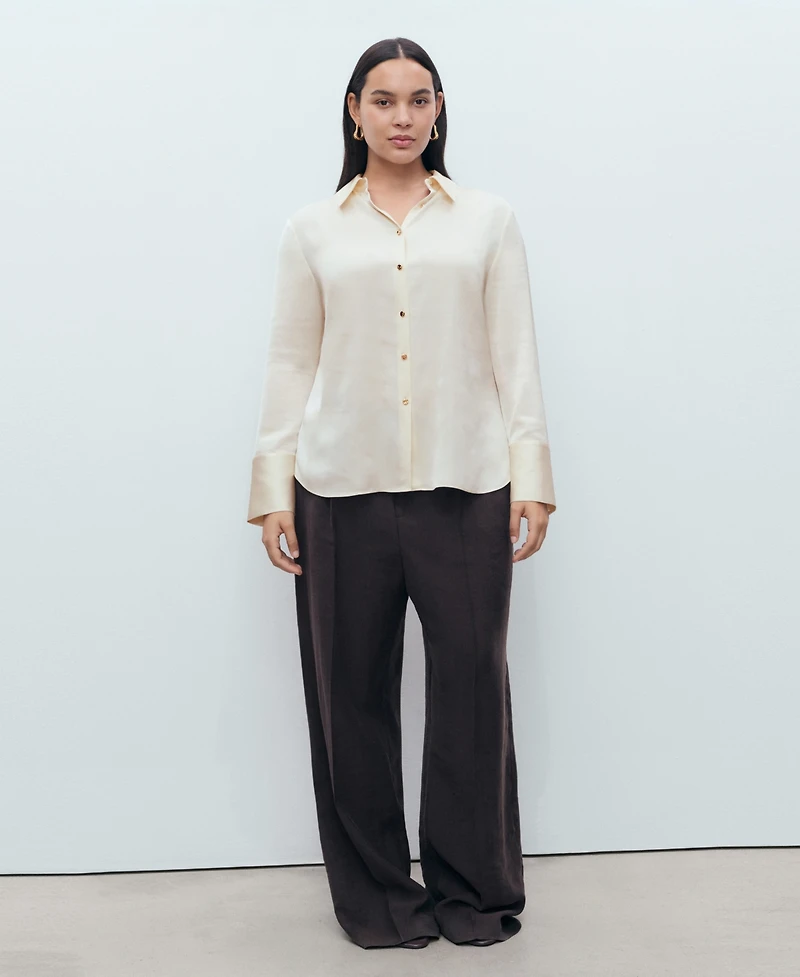 Mango Women's Satin Finish Flowy Shirt