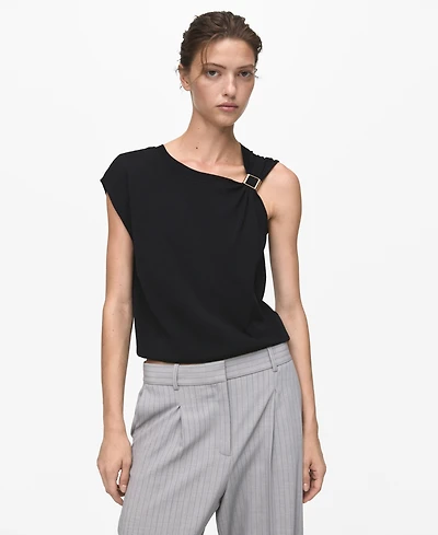 Mango Women's Metallic Detail Short-Sleeved Sweater