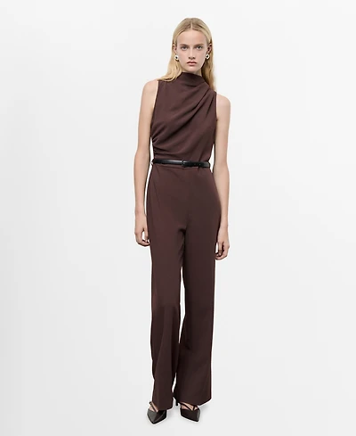 Mango Women's Draped Neck And Belt Long Jumpsuit
