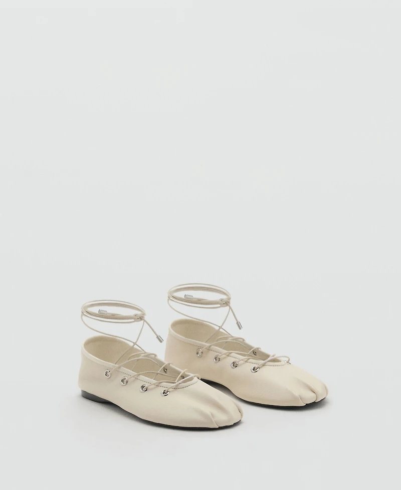 Mango Women's Crossed Straps Leather Ballet Flats
