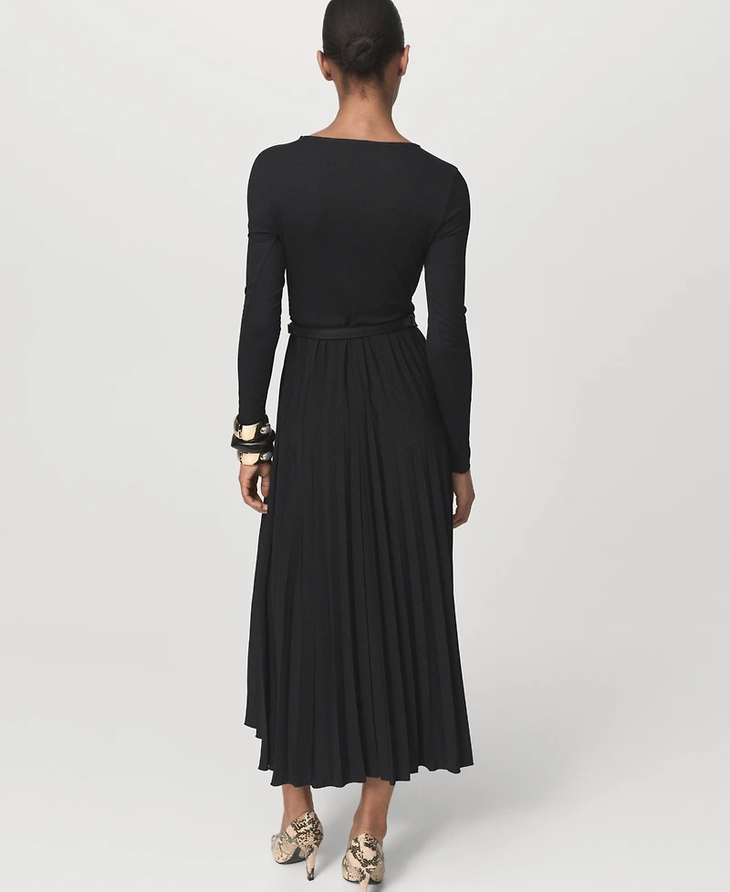 Mango Women's Belt Combined Pleated Dress
