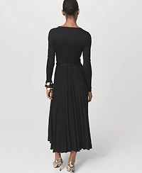 Mango Women's Belt Combined Pleated Dress