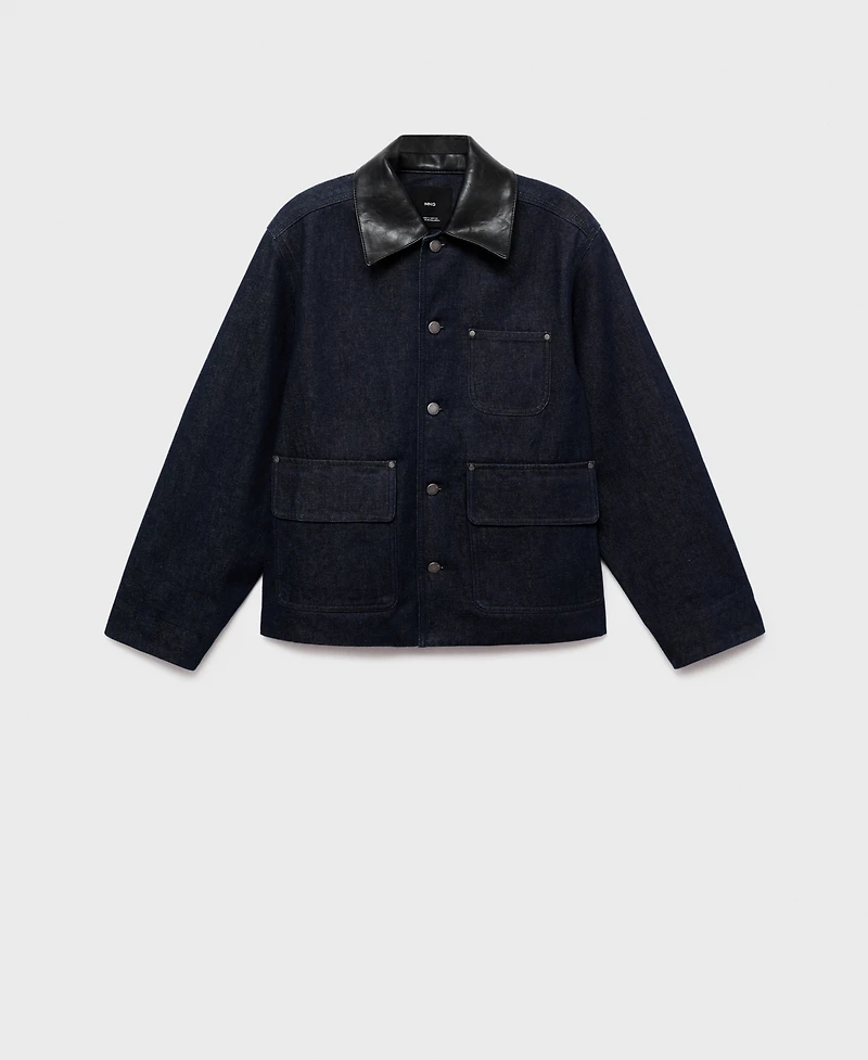 Mango Women's Leather-Effect Collar Denim Jacket