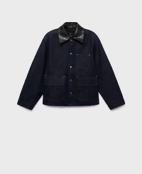 Mango Women's Leather-Effect Collar Denim Jacket