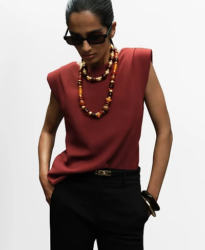 Mango Women's Shoulder Pads Ruched Blouse